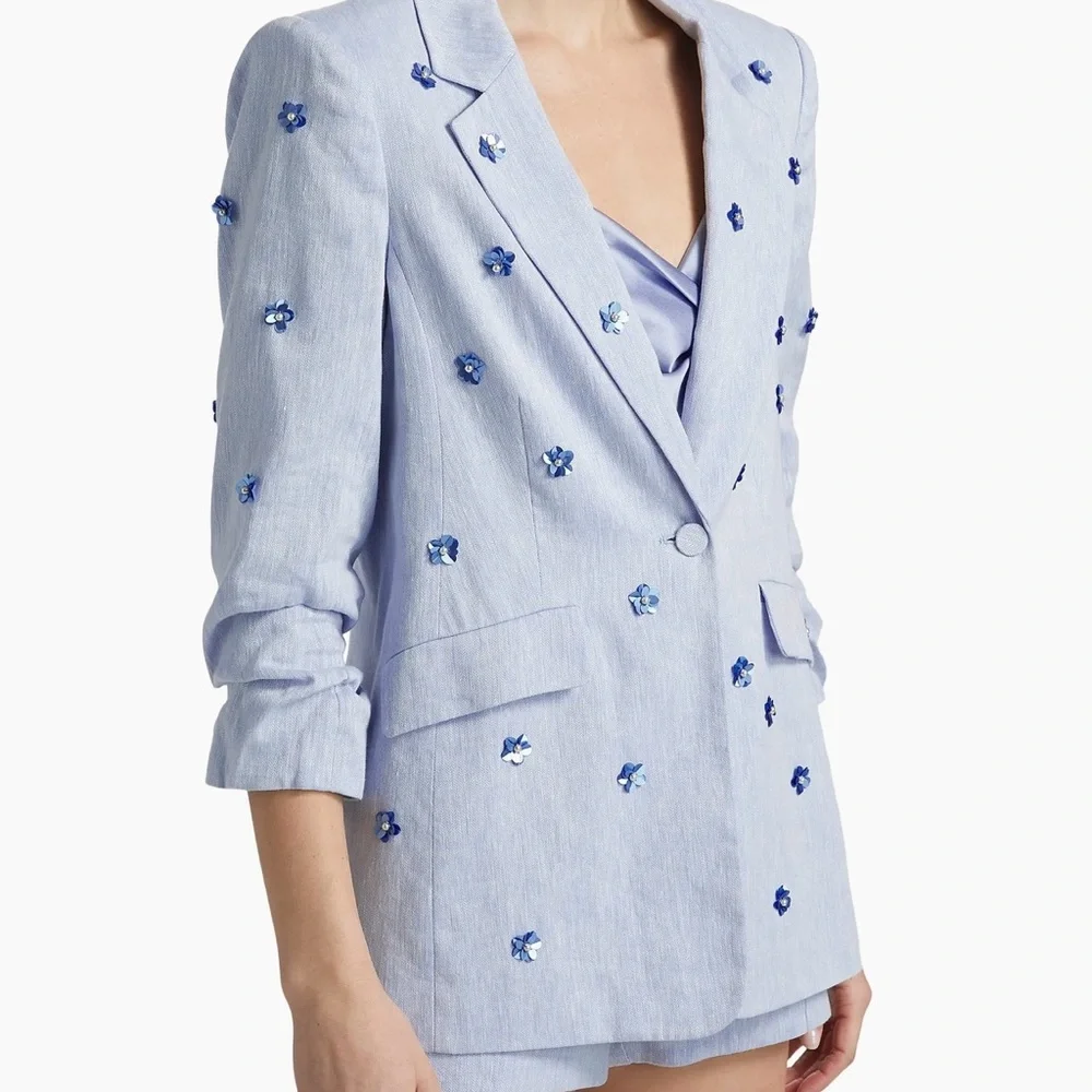 Cinq à Sept Ditsy Kylie Linen-Cotton Single-Breasted Blazer - Picture 4 of 10